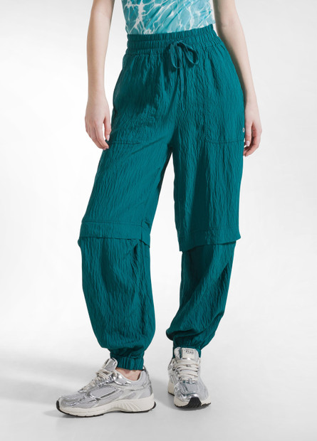 DEHA VISCOSE JOGGERS WITH CRINKLE EFFECT in peacock green front view