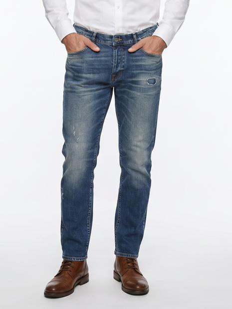 MEN'S BARMAS 'DENVER' DISTRESS PANTS IN LIGHT BLUE - FRONT VIEW 
