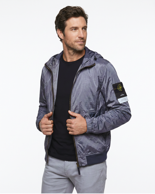 MEN'S STONE ISLAND CRINKLE REPS NY WIND AND WATER RESSISTANT WINDBREAKER IN SLATE BLUE - FRONT VIEW 