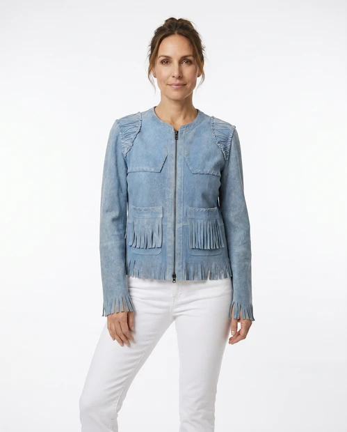 WOMEN'S ARTICO FRINGE LEATHER JACKET FRONT VIEW