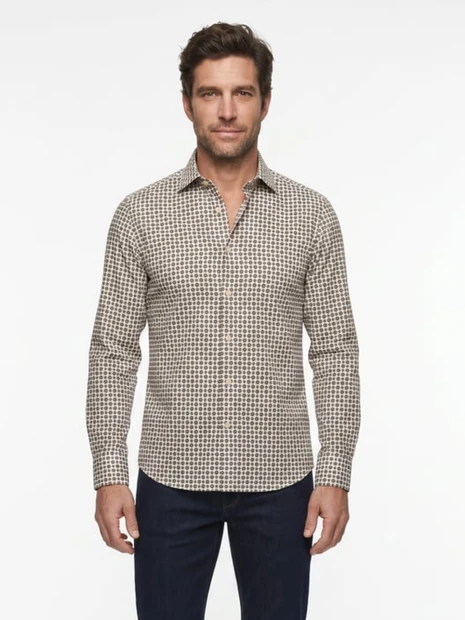 MEN'S STENSTROMS PATTERNED TWILL SHIRT - FRONT VIEW