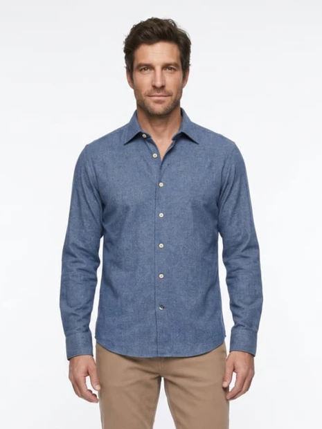 MEN'S STENSTROMS SOLID BLUE SHIRT - FRONT VIEW