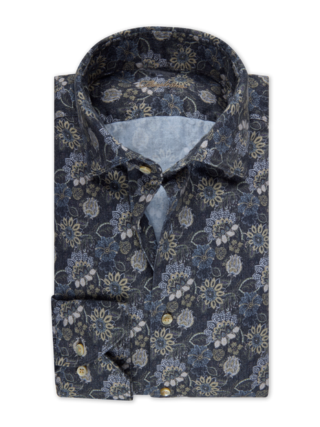 MEN'S SENSTROMS LIGHT GREY FLORAL FLANNEL SHIRT - FRONT VIEW