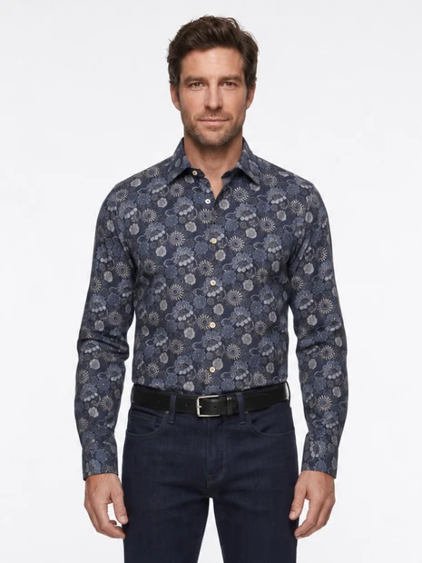 MEN'S SENSTROMS FLORAL FLANNEL SHIRT - FRONT VIEW