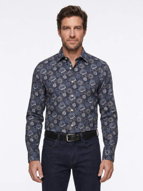 MEN'S STENSTROMS FLORAL FLANNEL SHIRT - FRONT VIEW