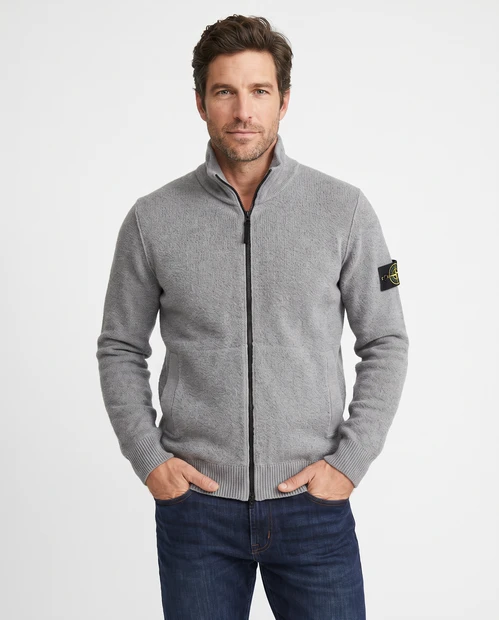 MEN'S STONE ISLAND PURE WOOL SWEATER IN GREY - FRONT VIEW 
