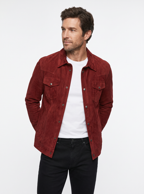 MEN'S MANTO SUEDE OVERSHIRT IN RED- FRONT VIEW