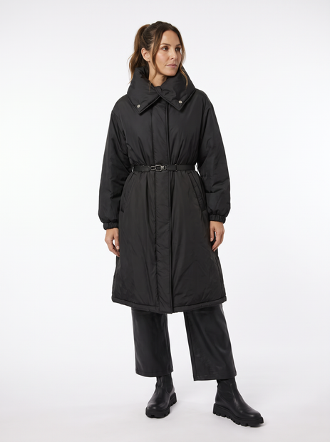 WOMEN'S MOORER 'ENEIDA-STP' LONG COAT IN BLACK - FRONT VIEW 