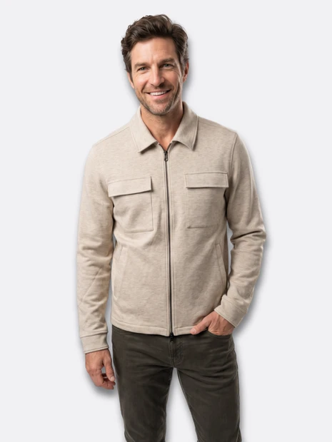 MEN'S RYE 51 THE WREN SHIRT JACKET IN LIGHT TAUPE - FRONT VIEW 
