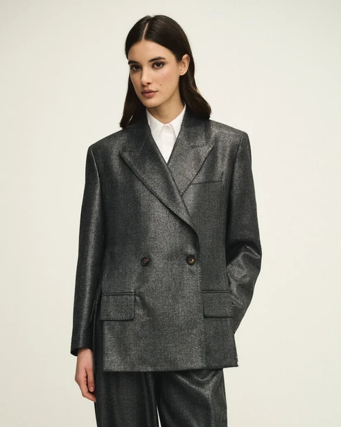 WOMEN'S PANICALE SHINY DOUBLE-BREASTED BLAZER - FRONT VIEW