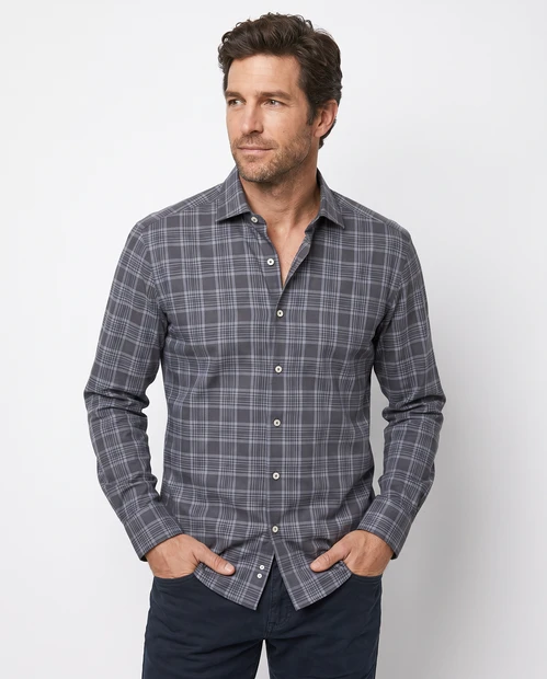 MEN'S ALESSANDRO GHERARDI PLAID COTTON BUTTON DOWN IN BLUE/GREY - FRONT VIEW 
