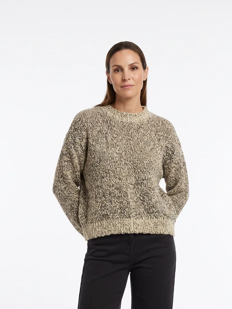 WOMEN'S SCAGLIONE POPCORN STITCH PULLOVER IN BEIGE - FRONT VIEW 