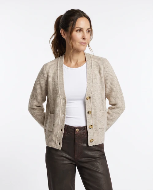 WOMEN'S SCAGLIONE SLIM PUFFED CARDIGAN IN GREY - FRONT VIEW 