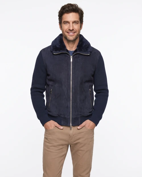 MEN'S MOORER 'CAMPIGLIO' BOMBER JACKET IN NAVY - FRONT VIEW 
