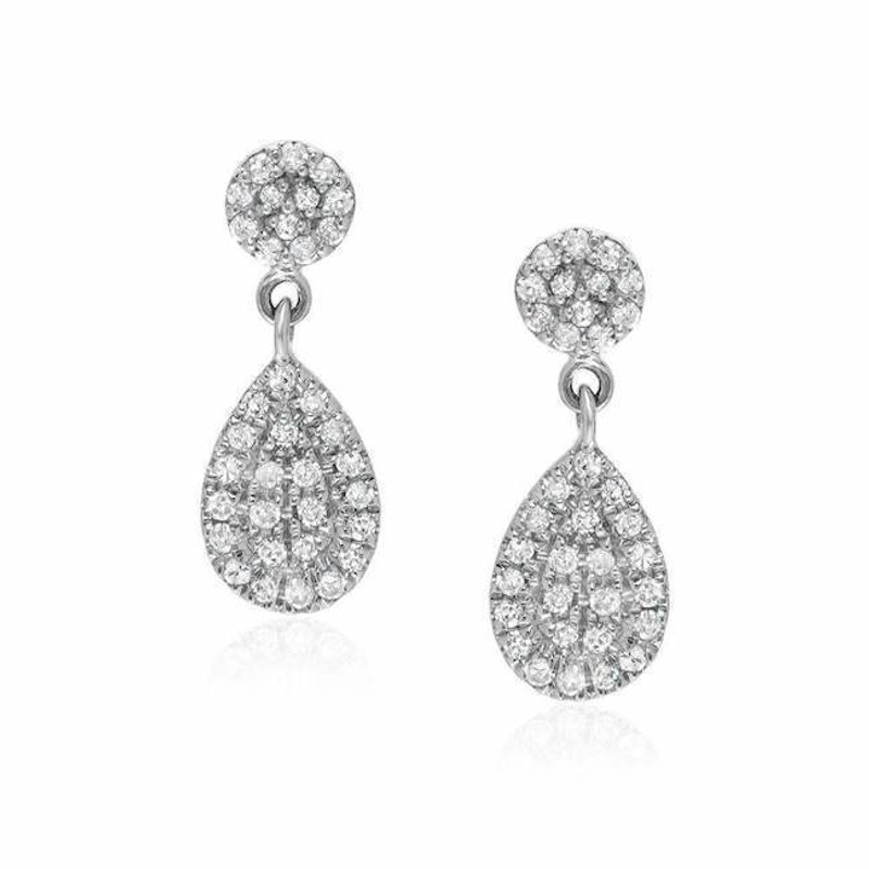 LIVEN CO. WHITE GOLD SMALL DISC AND PEAR SHAPE PAVE POST EARRINGS