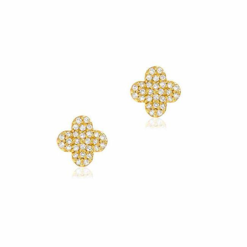 LIVEN CO. YELLOW GOLD CLOVER PAVE POST EARRINGS