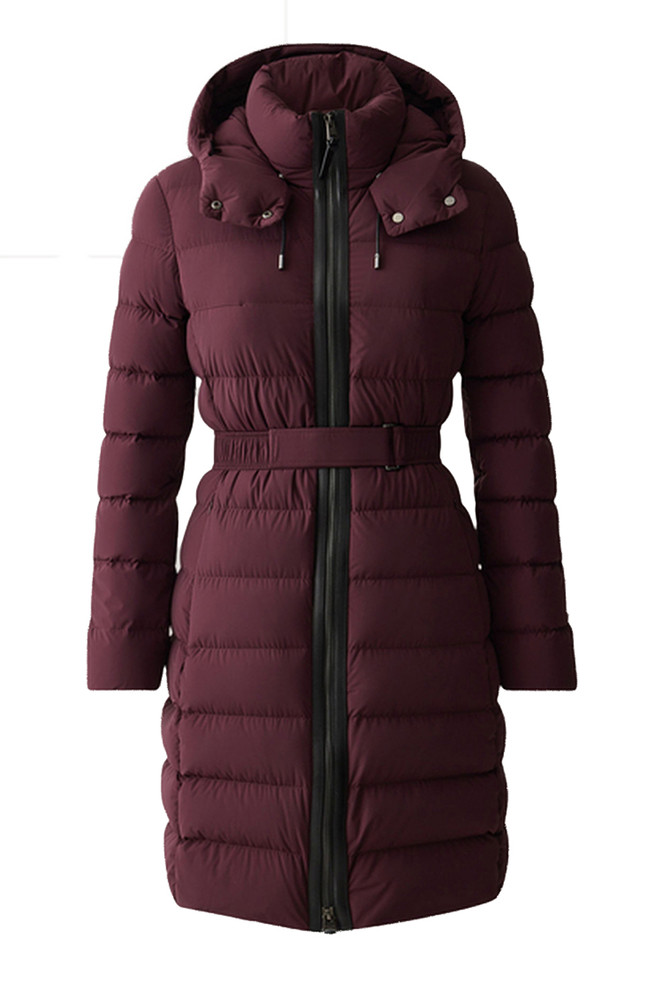 Mackage Women's 'Ashley' Hooded Coat with Belt | Color Wine | Size S