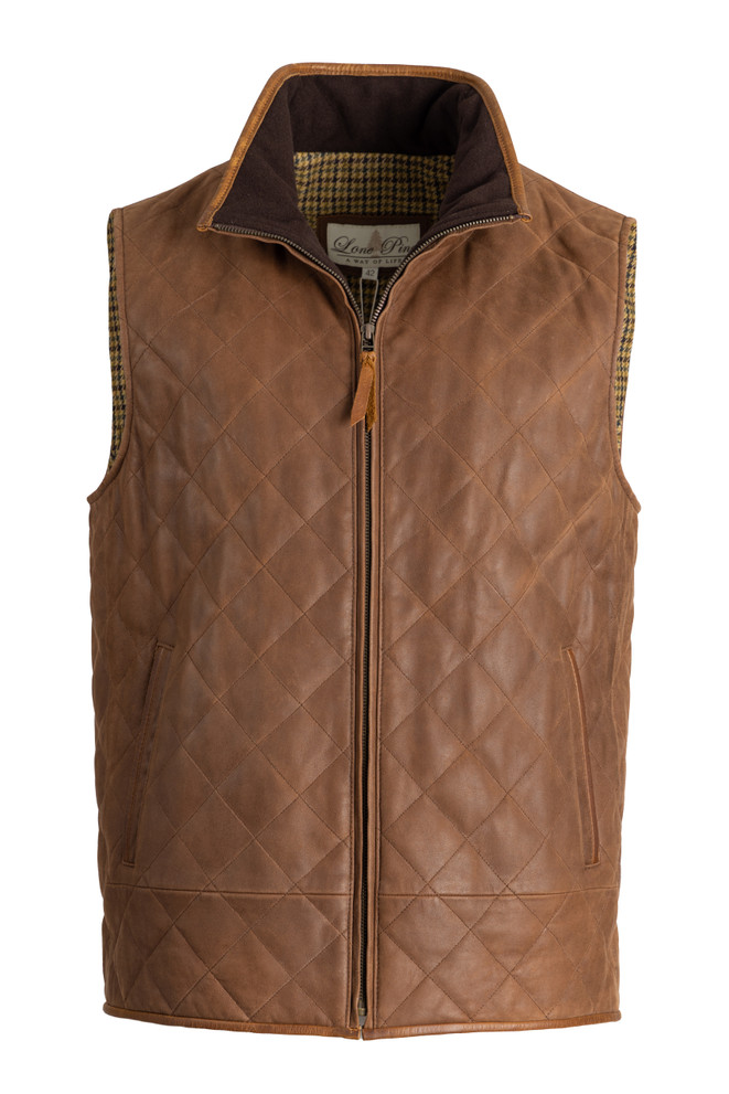 Front view of Lone Pine vest. This vest is with a quilted pattern, zipper closure, 2 side zipper pockets, and soft inner lining. 