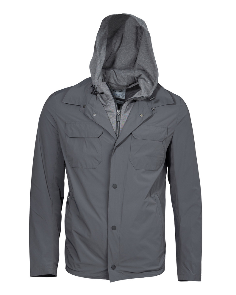 GIMO'S 'HOODED SNAP UP' SHIRT

Zip side pockets
Rubber coated snaps
Removable hood
2 chest pockets