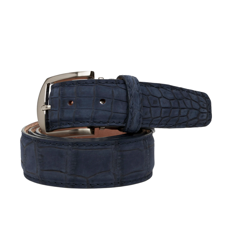 L.E.N BELTS BUFFED AMERICAN ALLIGATOR 40MM IN NAVY
