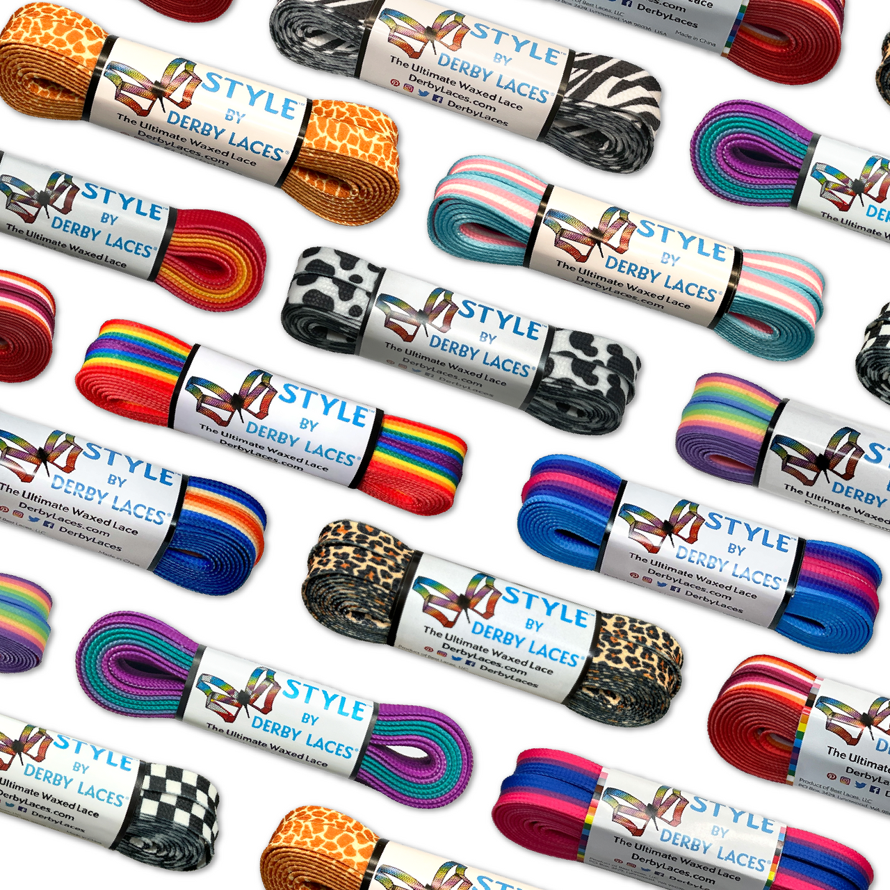 Style Roller Skate Laces by DerbyLaces All Patterns (72, 96 or