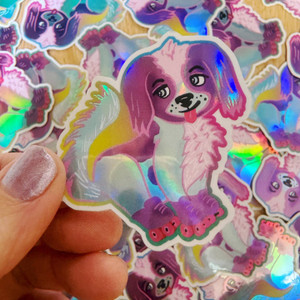 Roller Skating Puppy Holographic Sticker - Create & Skate Factory Roller Skating Puppy Holographic Sticker - Create & Skate Factory