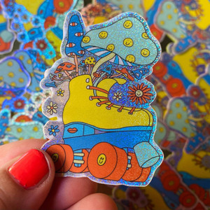 Mushroom Roller Skate Pixiedust Waterproof Vinyl Glitter Sticker - Create & Skate Factory Mushroom Roller Skate Pixiedust Waterproof Vinyl Glitter Sticker - Create & Skate Factory