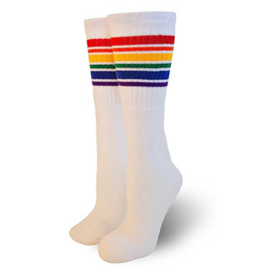 Pride Fearless White Rainbow Under the Knee (19") Tube Socks Pride Fearless White Rainbow Under the Knee (19") Tube Socks