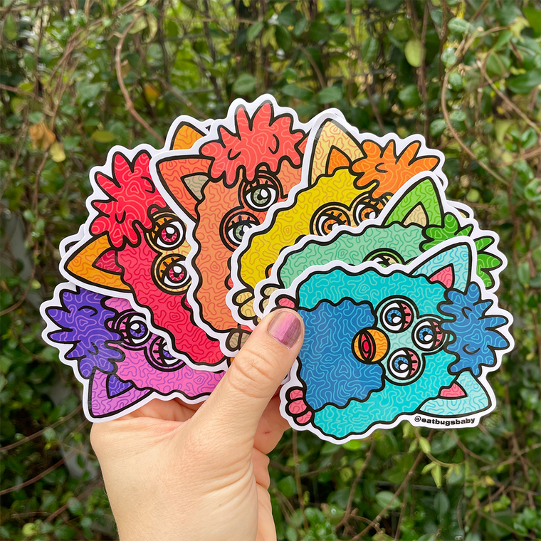 Three Eyed Furby Stickers Rainbow