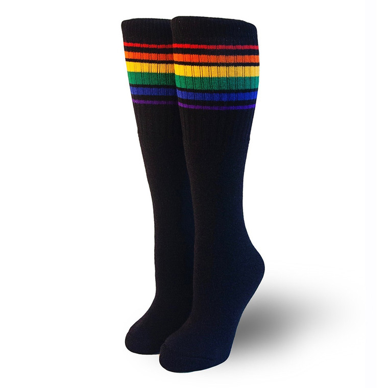 Pride Socks - BRAVE Black Rainbow Under the Knee (19") Tube Socks