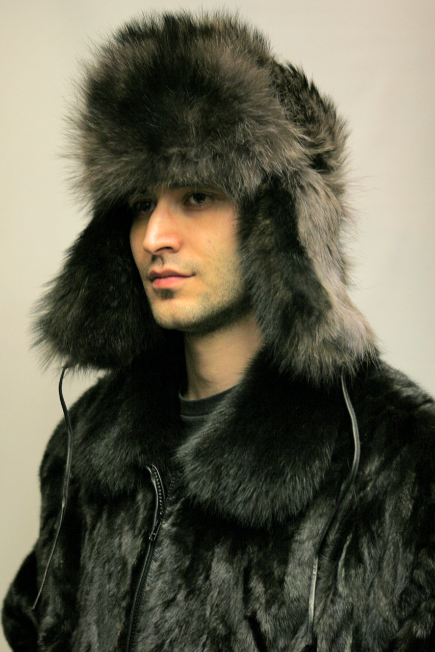 Men's Mink Fur Bomber Jacket with Hood – Black – DS Online