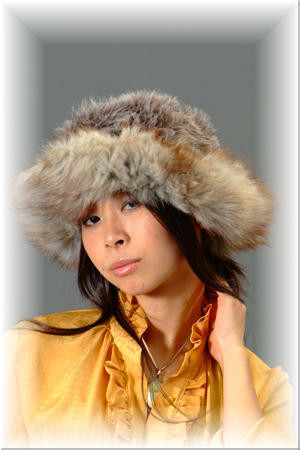 Faux Fur Hat w/ Real Gray Fox Fur Trim - furoutlet