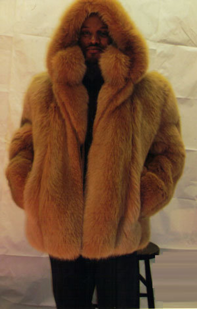 Mens Fox Bomber Hooded Full Pelt Fur Jacket 1