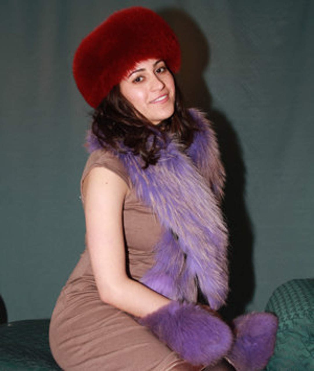 Pink Fur Fox Set  Boa - Hat - Cuffs 