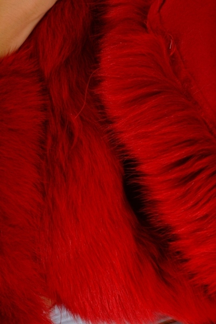 Red Fur Cape with Fox Fur Trim - furoutlet - fur coat, fur jackets