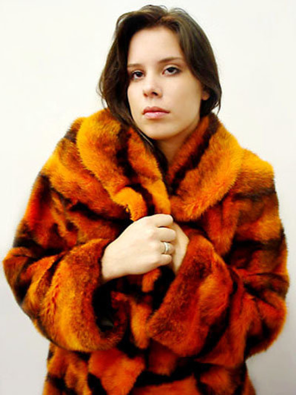 Orange / Black Horizontal Mink Jacket