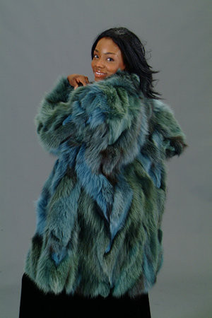 Multi Color Green Fox Fur 3/4 Jacket - furoutlet