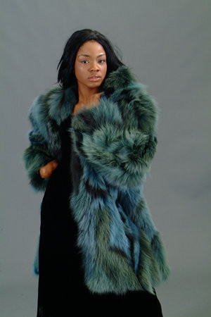 Multi Color Green Fox Fur 3/4 Jacket - furoutlet