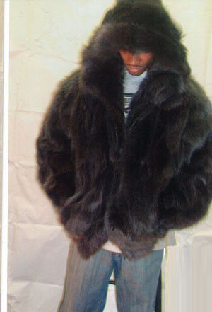 Fox Mens Bomber Hooded Fur Jacket