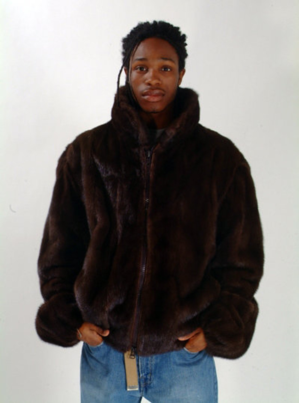 mink bomber jacket with hood