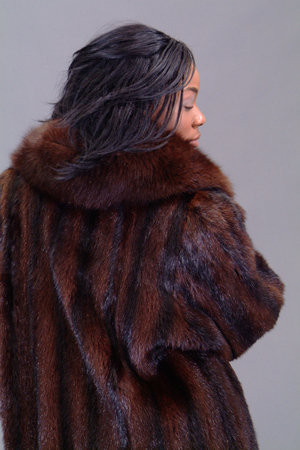 Mink Fur Coat with Fox Collar & Cuffs - furoutlet