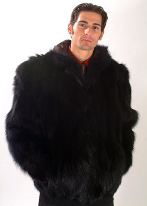 Men's Black Fox Bomber Fur Jacket 