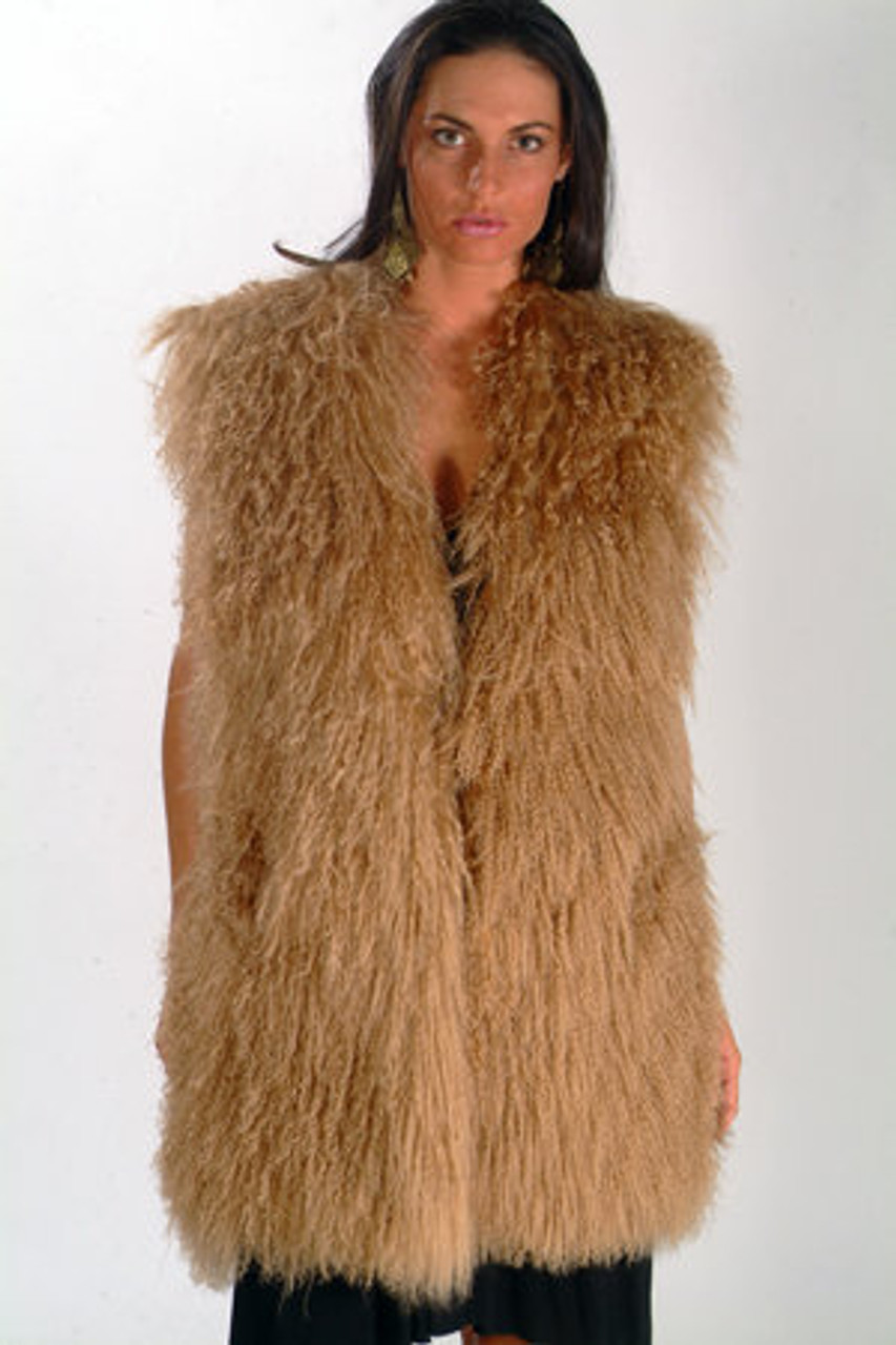 think fur Curly Fur Long Vest - ファッション