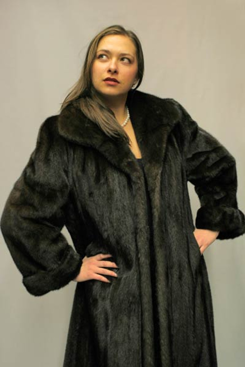 Mahogany Mink Fur Coat with Crystal Fox