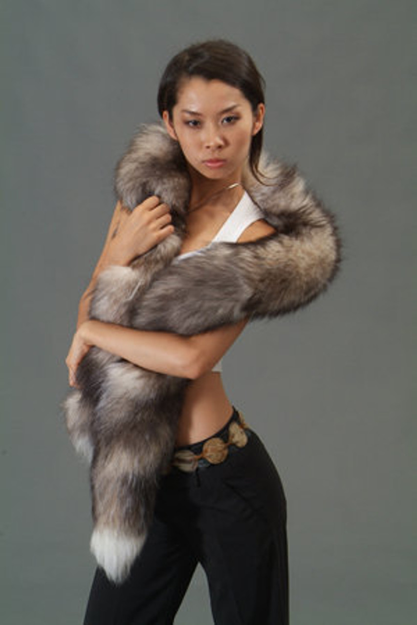 Indigo Fox Tail Fur Boa