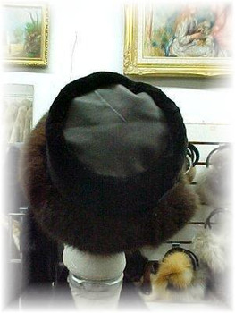 Brown Fox Fur Hat with Beaver Trim & Leather
