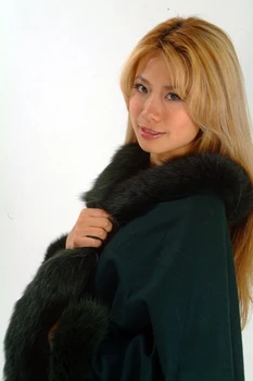 Green Fur Cape with Tail Fur Trim