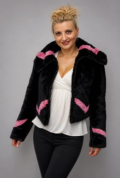 Shreared Fox Black and Pink Color Design Fur Jacket Lenght 21" Sweep 38" Sleeve 29" Cross Back 15 1/2" Fur Origin: Norway Manufacturing: USA