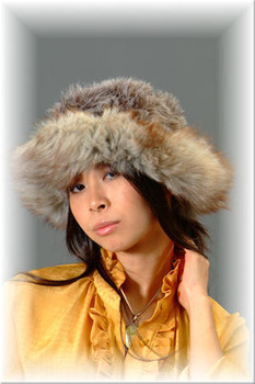 Faux Fur Hat w/ Real Gray Fox Fur Trim Faux Fur Hat w/ Real Gray Fox Fur Trim