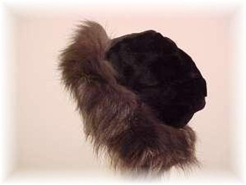Black Faux Fur Hat with Indigo Fox Fur Trim Black Faux Fur Hat with Indigo Fox Fur Trim